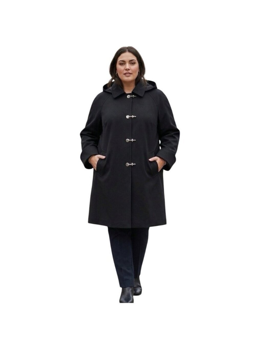 Women's London Fog Black Hooded Coat Toggle Front Plus Size 1X